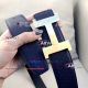Perfect Replica Clemence Dark Blue Leather Belt Black Back With Gold Buckle (3)_th.jpg